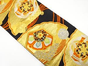 アンティーク　扇に華紋・尾長鳥模様織り出し袋帯（着用可）